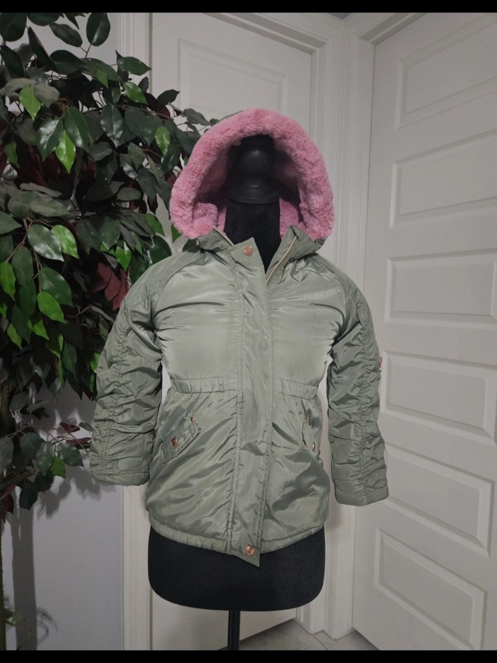 Mothercare Kids Puffer Parka Jacket with Pink Faux-Fur Hood
